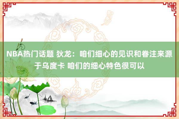 NBA热门话题 狄龙：咱们细心的见识和眷注来源于乌度卡 咱们的细心特色很可以