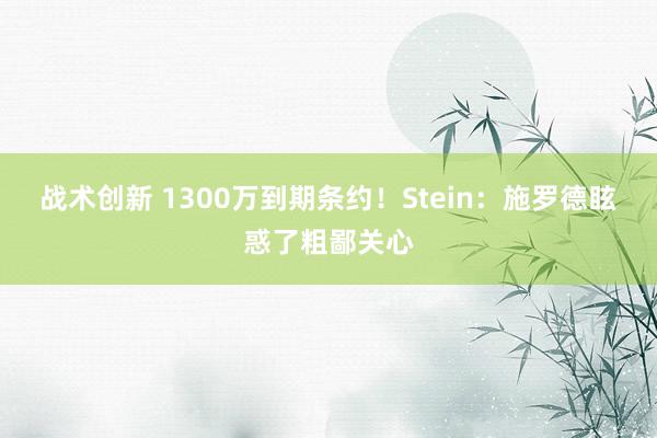 战术创新 1300万到期条约！Stein：施罗德眩惑了粗鄙关心