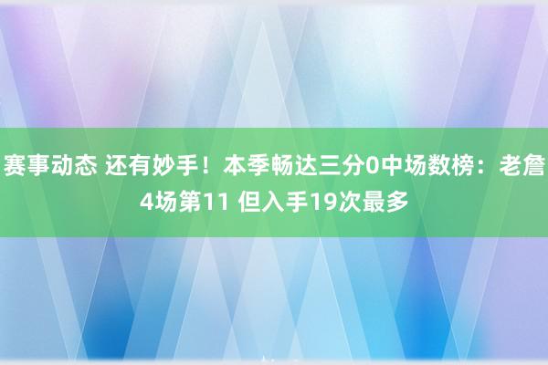 赛事动态 还有妙手！本季畅达三分0中场数榜：老詹4场第11 但入手19次最多